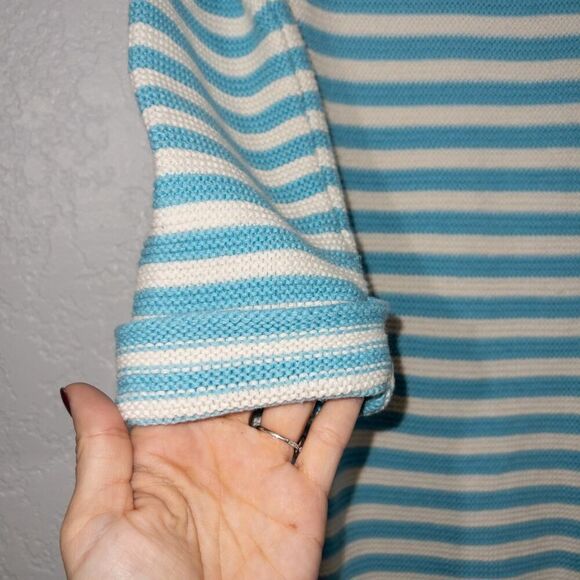 Boden Turquoise Blue Striped Boat Neck Wool‎ Blend Sweater Size 2 - Picture 2 of 5